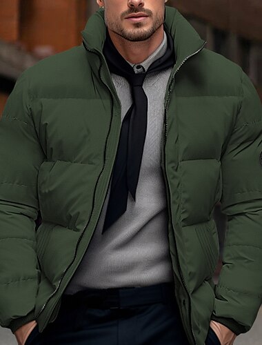  Herren Wintermantel Winterjacke puffer jacket Zip Tasche Polyester Tasche Outdoor Verabredung Casual Standard Modisch Brautkleider schlicht warm Windundurchlässig Winter Glatt Schwarz Weiß Rote Grün