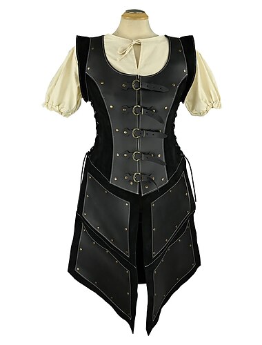  Retro Vintage Mittelalterlich Renaissance Kleid Rüstung Brustschutz Ren Faire Krieger Wikinger Schildmaid Damen Vikinger Fantasie Halloween Karneval LARP Erwachsene Kleid