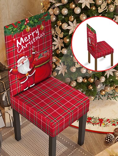  julespisestoltrekk, stretch xmas parsons stol slipcovers setebeskytter vaskbart spandex kjøkkenstoltrekk til spisestue