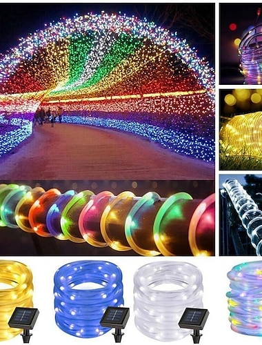  Guirlande lumineuse solaire d'extérieur étanche à LED clignotante, 8 modes, tube lumineux extérieur en fil de cuivre, guirlande lumineuse pour jardin, clôture, patio, cour, fête, mariage, Noël, Halloween, décoration intérieure et extérieure