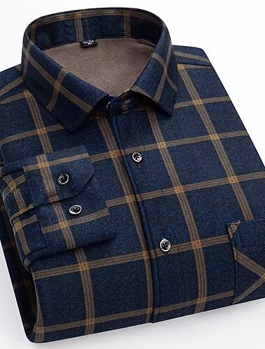  Voor heren shacket Plaid / Gestreept / Chevron Vakantie Nieuwjaar Donker Rood Geel Rood Blauw Lange mouw Klassieke boord Herfst winter Kleding Afdrukken
