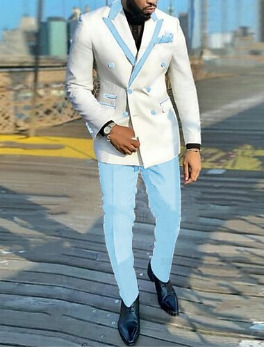  Heren Smoking Kostuums Feest Zwart Blozend Roze Lente, Herfst, Winter, Zomer Pak Punt Effen Getailleerd 2-delige set Dubbele knoopssluiting zes knopen