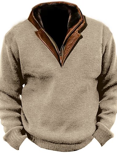  Hombre Sudadera Azul Marino Marrón Verde Ejército Gris Cuello Mao Bloque de color Estilo retro Ropa Cotidiana Vacaciones Noche Pana Mantiene abrigado Casual Otoño invierno Ropa Sudaderas con capucha