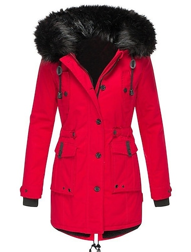  Dame Parkas Vindtett Hold Varm Glidelås Knapper Lomme Snorer Mote Moderne Fritid Gate stil Helfarge utendørs Gate Dagligdagstøy Ut på byen Glidelås Lang Hettegenser Normal Langermet Yttertøy Lysegul