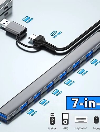  7 Ports 2 in 1 USB 3.0 Hub Typ C Adapter USB 2.0 Hochgeschwindigkeitsübertragung Multiport USB Splitter Expander für PC Computer