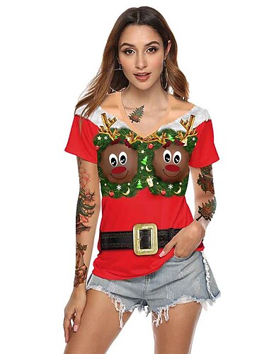  Navidad T-Shirt Dibujos Manga Estampado Gráfico Gracioso Camiseta Para Pareja Hombre Mujer Adulto Impresión 3D Fiesta Festival