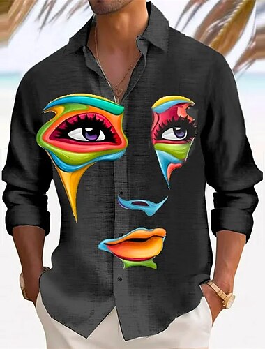  בגדי ריקוד גברים מופשט חולצה חולצה עם כפתורים שרוול ארוך מופשט (אבסטרקטי) לבוש יומיומי ליציאה סוף שבוע סתיו חורף צווארון מתקפל דפוס כפתור למטה שחור פול קשת