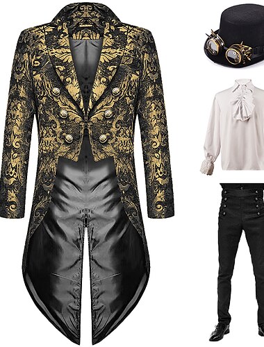  Conjunto con frac steampunk, pantalones de talle alto, sombrero de copa con gafas, abrigo medieval retro vintage, chaqueta, ropa de abrigo, pantalones de pierna recta, trajes de vampiro, disfraz de