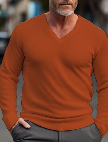  Herren Pullover Strickpullover Gerippt Stricken Standard Strick Grundlegend Glatt V Ausschnitt warm halten Moderne zeitgenössische Freizeitskleidung Ausgehen Bekleidung Herbst Winter Schwarz