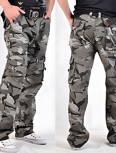  Homme Pantalon Cargo Pantalon cargo Pantalon Pantalon camouflage Multi poche Jambe droite Camouflage Confort Vestimentaire Extérieur du quotidien 100% Coton Sportif mode Noir / Blanc Jaune