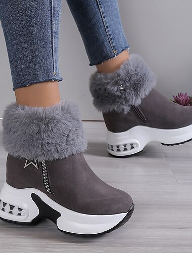  Dámské Boty Větší velikosti Zimní obuv Denní Pevná barva Podšité fleecem Kotníkové boty Booties Zip Klínový podpatek Oblá špička Pohodlné Umělý semiš Zip Černá Béžová Šedá
