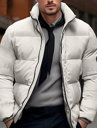  Men's Winter Coat Winter Jacket Puffer Jacket Zipper Pocket Polyster Pocket Outdoor Date Casual Daily Regular Fashion Casual Thermal Warm Windproof Winter Plain Black White Red Green Puffer Jacket