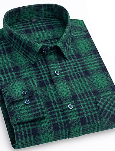 Voor heren Overhemd Normaal shirt Geruit overhemd Overhemd met knopen Geruit Buiten Alledaagse kleding Rood Marineblauw Koningsblauw Donkergroen Lange mouw Revers Herfst winter Kleding Voorvak