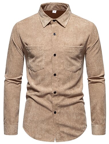  Voor heren Overhemd Normaal shirt Corduroyshirt Zwart Geel Blozend Roze Paars Bruin Lange mouw Effen Revers Straat Vakantie Standaard Kleding Modieus Vrije tijd