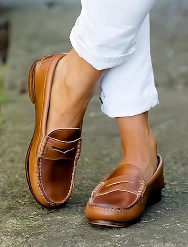  γυναικεία κλασικά καφέ ψεύτικα loafers – άνετα slip-on παπούτσια οδήγησης με ραμμένες στο χέρι λεπτομέρειες για casual και επίσημο ντύσιμο