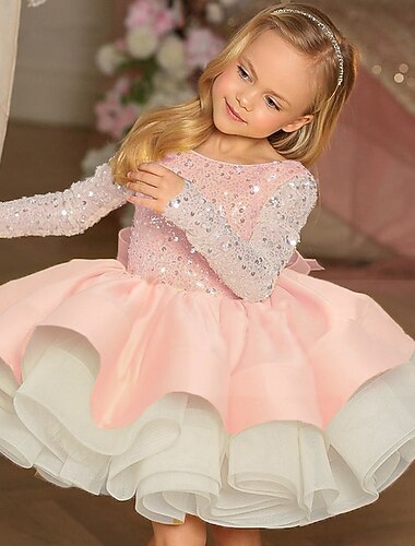  Bloemenmeisjesjurk Voor meisjes Feestjurk Prestatie Bruiloft Feest Prinses Zoet Netstof Effen Kleur Mouwloos Schouderafhangend Wit Geel 2-12 jaar