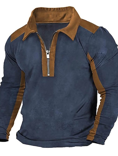  Herr POLO Shirt Quarter Zip Polo Arbete Dagliga kläder Kavajslag Långärmad Mode Bekväm Färgblock Ficka Dragkedja Vår & Höst Normal Svart Brun Armégrön Mörkblå POLO Shirt