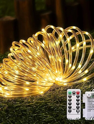  1 חבילה מנורות מחרוזת צינורות קופסת סוללה, נורות LED חיצוניות עמידות למים ל-8 מצבים, לבן חם, צבעוני, לבן לאורות דקורטיביים לגינה, חתונות, מסיבות, עצים, חג המולד, דקורטיבי לחג