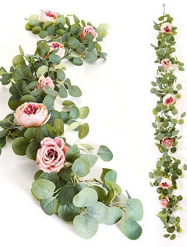  Guirnalda de flores de 175cm, vid de peonía falsa, flores artificiales, guirnalda de hiedra colgante de peonía para decoración de pared de habitación, cestas colgantes, arco de boda, decoración de fondo de jardín