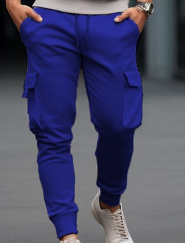  Herre Joggebukser Bukser Cargo joggebukse Snorer Elastisk midje Elastisk mansjett عادي Komfort Pustende Avslappet Daglig Ferie Sport Mote Rød Marineblå