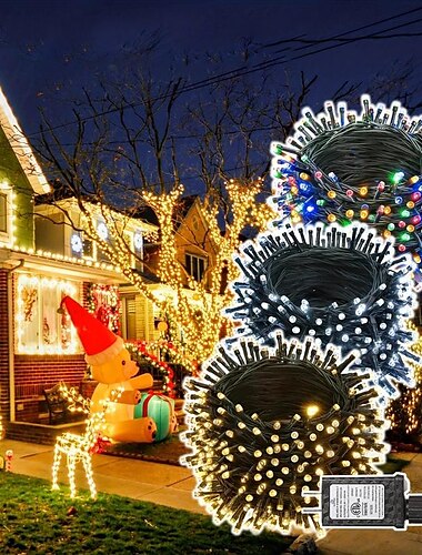  led-lichtsnoer met stekker, waterdichte lichtsnoeren voor binnen en buiten met 8 standen, kerstboomlampjes met stekker voor decoratie van feestdagen en bruiloften