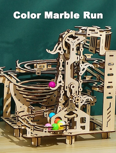  Puzzle 3D en bois, ensemble de course à billes, piste mécanique électrique, modèle manuel électrique, kits de blocs de construction, jouet d'assemblage, cadeau pour adolescents et adultes