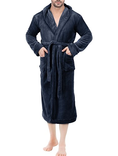 Hombre Pijamas Túnica Albornoces bata de baño 1 pcs Plano Elegante Casual Confort Hogar Diario Cama Vellón Comodidad Templado Sudadera Manga Larga Bolsillo Otoño Invierno Negro Azul Oscuro