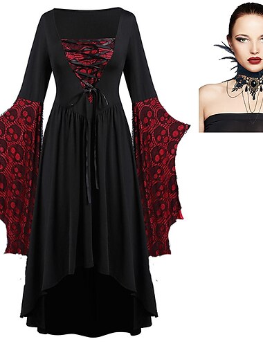  set con pipistrello vestito collare di piume collana di pizzo 2 pcs abiti retro vintage punk gotico steampunk abito medievale malefica streghe delle donne cosplay costume halloween party club