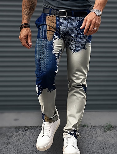  Färgblock Affär Abstrakt Herr 3D-utskrift Kostymbyxor Byxor Utomhus Dagliga kläder Streetwear Polyester Marinblå Blå Brun S M L Medium Midja Elasticitet Byxor