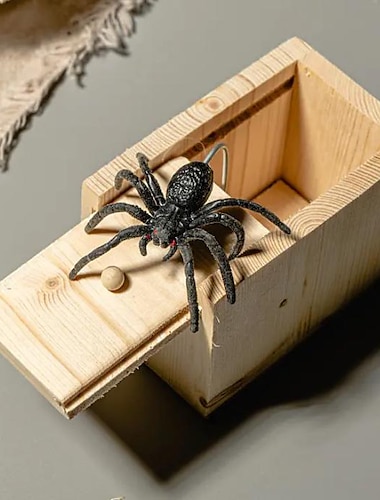  spider prank box, läskig trälåda spindel parodi kreativa leksaker, halloween bus leksaker julklapp