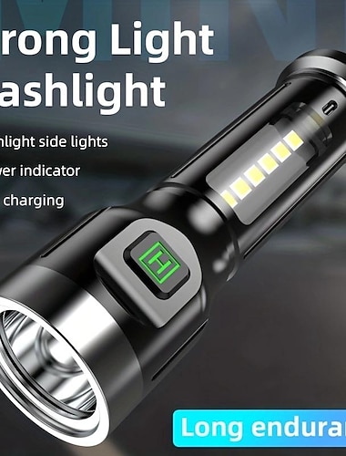  長距離の強い光とサイドライトの明るさを備えたUSB充電式ミニ懐中電灯