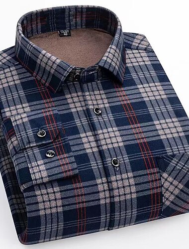  Voor heren shacket Plaid / Gestreept / Chevron Vakantie Nieuwjaar Donker Rood Geel Rood Blauw Lange mouw Klassieke boord Herfst winter Kleding Afdrukken