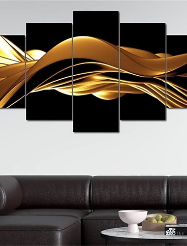  5 paneles arte de la pared lienzo abstracto onda dorada impresiones carteles pintura decoración del hogar colgante de pared regalo lienzo enrollado sin marco sin marco sin estirar