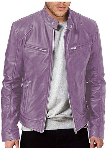  Männlich Kunstlederjacke übergangsjacke Bikerjacke Outdoorbekleidung Alltagstauglich Winddicht Knöpfe Herbst Winter Reisverschluss Lässig Rundhalsausschnitt Regulär Kunstleder Silber Gold Schwarz