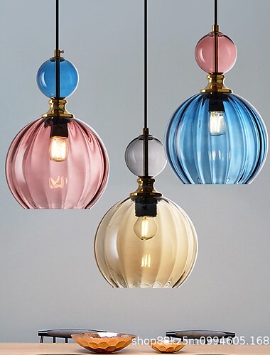  Lámpara colgante de cristal de estilo nórdico, pantalla de lámpara colgante de cristal de colores creativos, lámpara de techo de montaje empotrado, lámpara colgante individual con tornillo e27,