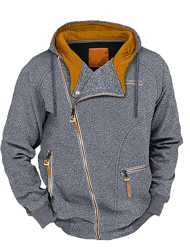  Hombre Sudadera Sudadera con capucha y cremallera completa Gris Claro Gris Oscuro Gris Con Capucha Bloque de color Cremallera Deporte Diario Festivos Vintage Ropa de calle Fresco Otoño invierno Ropa