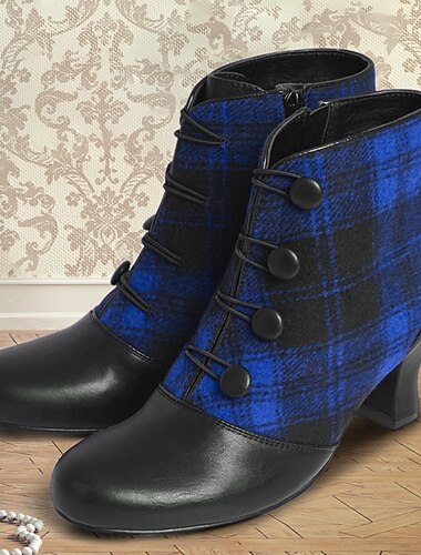  Damen Absätze Stiefel Übergrössen Stiefel mit Absatz Party Weihnachten Täglich Plaid Farbblock Stiefeletten Stiefeletten Winter Schnürsenkel Blockabsatz Spitze Zehe Elegant Vintage Modisch Polyester
