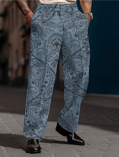 Paisley-Muster Vintage Herren 3D-Druck Anzughosen Hosen Hose Outdoor Strasse Tragen Sie, um zu arbeiten Polyester Schwarz Weiß Blau S M L Hoch Elastizität Hose
