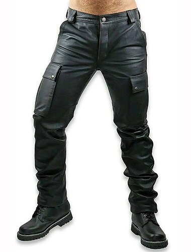  Homme Pantalon Pantalon en similicuir Pantalons décontractés Poche Plein Confort Respirable Extérieur du quotidien Sortie Mode Décontractées Noir