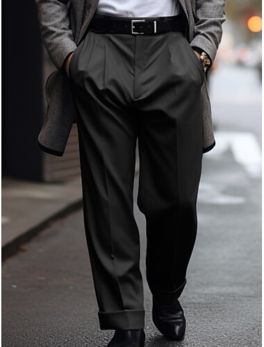  男性用 スーツ ズボン プリーツパンツ スーツパンツ ポケット 平織り 履き心地よい 高通気性 アウトドア 日常 お出かけ ファッション カジュアル ブラック カーキ色