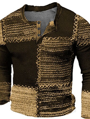  Herren Graphic Farbblock Henley Shirt Waffel-T-Shirt Langarm 3D-Druck Modisch Designer Brautkleider schlicht Sports Outdoor Festtage Festival Frühling & Herbst Blau Braun Grün Grau Henley Henley