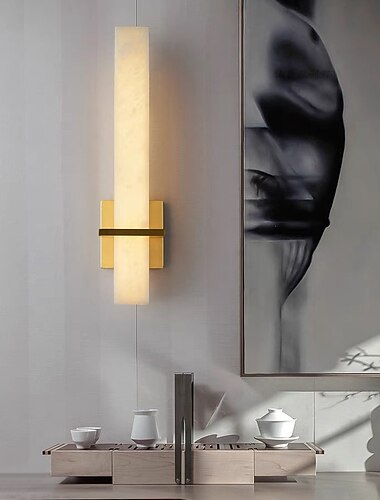 Moderne Marmor-Wandleuchte, lange lineare Goldmessing-Wandlampe, Nachttisch-Wandleuchte, Badezimmer-Waschtischleuchte, Bar, festverdrahtete Wandhalterungsbeleuchtung für Wohnzimmer, Esszimmer, Flur,