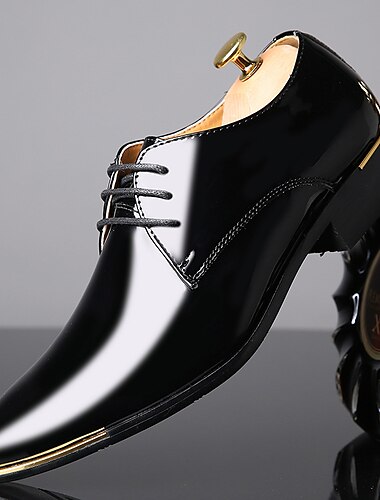  Herenschoenen van lakleer – klassieke zwarte Oxford-veterschoenen voor zakelijk gebruik, bruiloften en kantoor