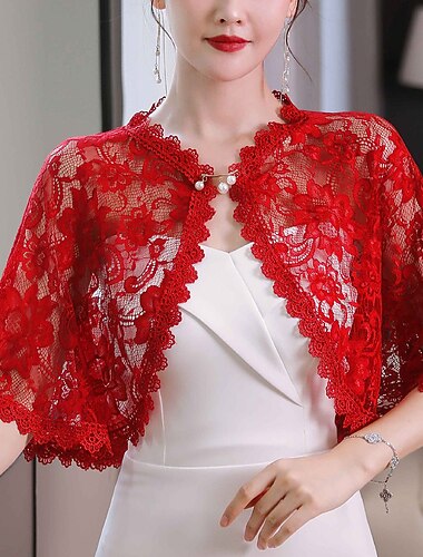  Stole da donna Bolero Stole da sposa Involucri degli invitati al matrimonio A mantellina Elegante Lusso Senza maniche Poliestere Stole da matrimonio Con Di pizzo Per Matrimonio Estate