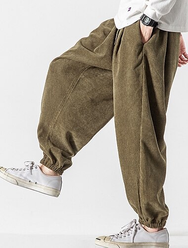  Men's Sweatpants Corduroy Pants Carrot Pants Pocket Drawstring Elastic Waist Plain Comfort Breathable Outdoor Daily Going out Fashion Casual Black Pink