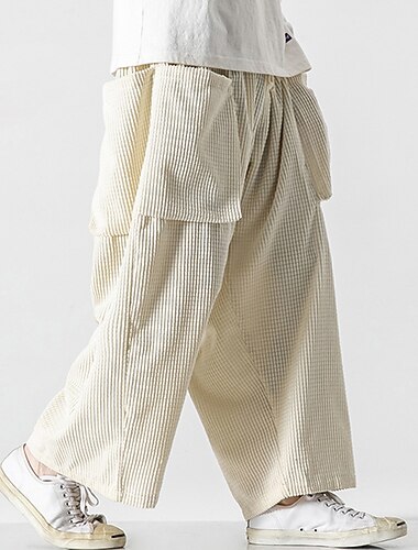  Homens Calças Esportivas Calça de moletom com pernas largas Calças de Veludo Bolsos Com Cordão Cintura elástica Tecido Conforto Respirável Ao ar livre Diário Para Noite Moda Casual Preto Branco