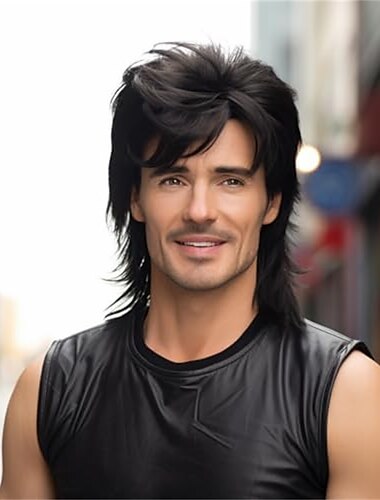  Mullet Perücke Erwachsene Lustige Perücken für Männer Pop Rock Perücke Joe Dirt Perücke für die 70er 80er Perücke Braun Halloween Perücken