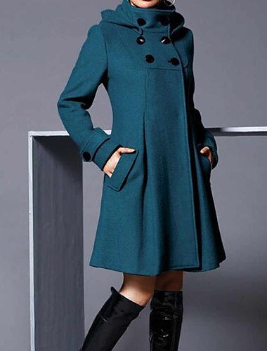  Damen Mantel Umhang / Umhänge Arbeit Strasse Täglich Winter Herbst Lang Mantel Ständer Regular Fit Windundurchlässig warm halten Casual Jacken Langarm Feste Farbe Grün Schwarz Dunkelgray