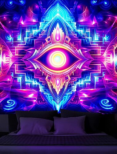  arazzo a luce nera reattivo ai raggi UV fosforescente festa al neon psichedelico nebbioso mandala bohemien arazzo appeso arte murale per soggiorno camera da letto