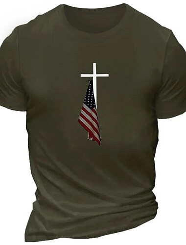  Herren Kreuz Nationalflagge T Shirt T-Shirt Baumwolle Kurzarm Grafik Hemd Schwarz Burgunderrot Armeegrün Bequemes T-Shirt Sport im Freien Ferien Modedesigner-Kleidung